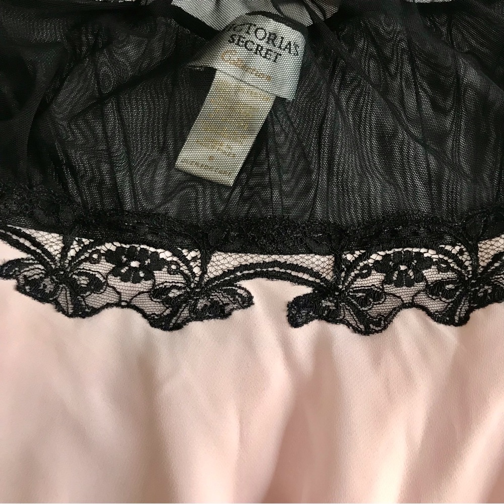 90"s Vintage Victoria’s Secret Collection Pink/Black Lace Mesh Babydoll Chemise - Picture 7 of 16